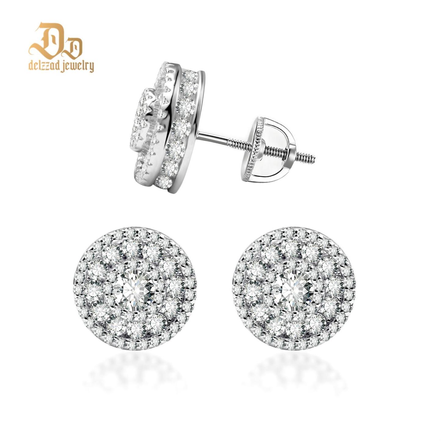 Delzzad S925 Round Synthetic Moissanite Hip Hop Bling Out Circular Stud Earrings Birthday Anniversary Valentine's Day Gifts for Men Women