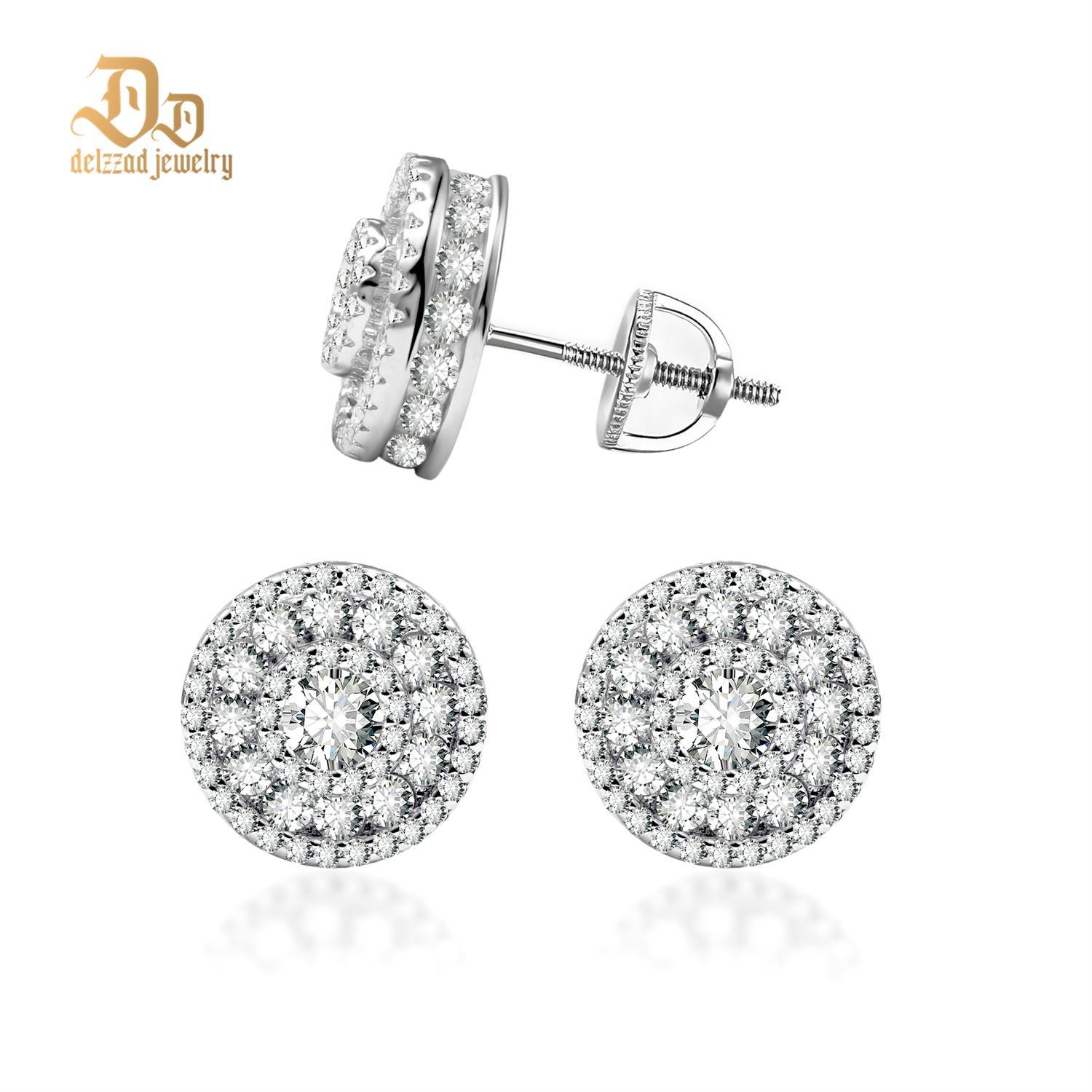Delzzad S925 Round Synthetic Moissanite Hip Hop Bling Out Circular Stud Earrings Birthday Anniversary Valentine's Day Gifts for Men Women