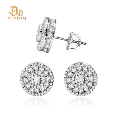 Delzzad S925 Round Synthetic Moissanite Hip Hop Bling Out Circular Stud Earrings Birthday Anniversary Valentine's Day Gifts for Men Women