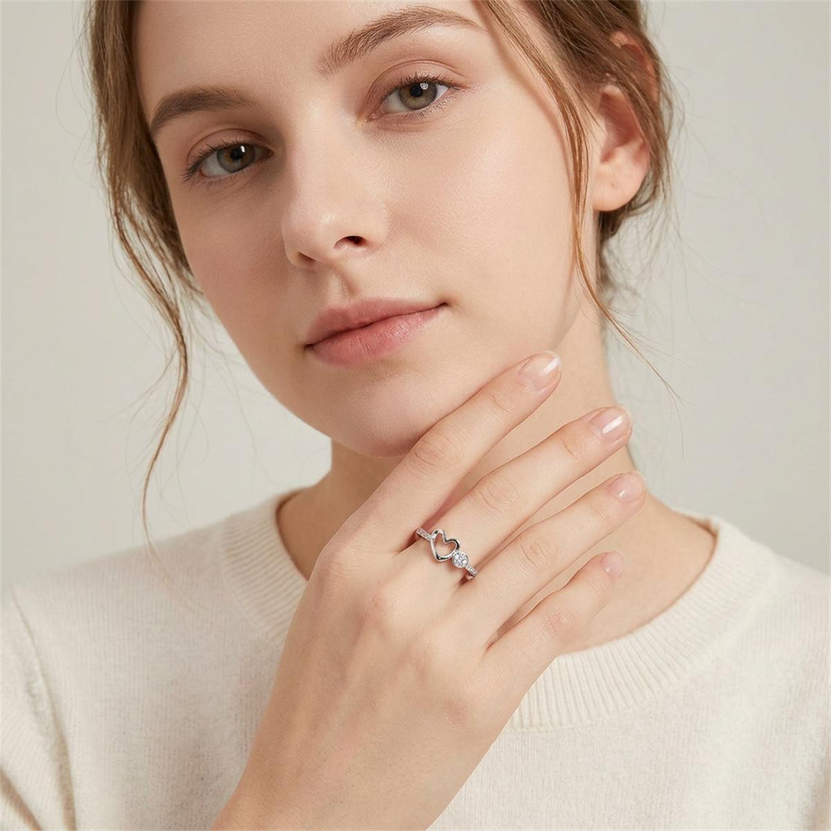 Delzzad 0.3ct Petite Amour Ring EverLove Band Heart Promise Ring VVS Synthetic Moissanite Ring Jewelry Copper Band