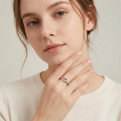 Delzzad 0.3ct Petite Amour Ring EverLove Band Heart Promise Ring VVS Synthetic Moissanite Ring Jewelry Copper Band