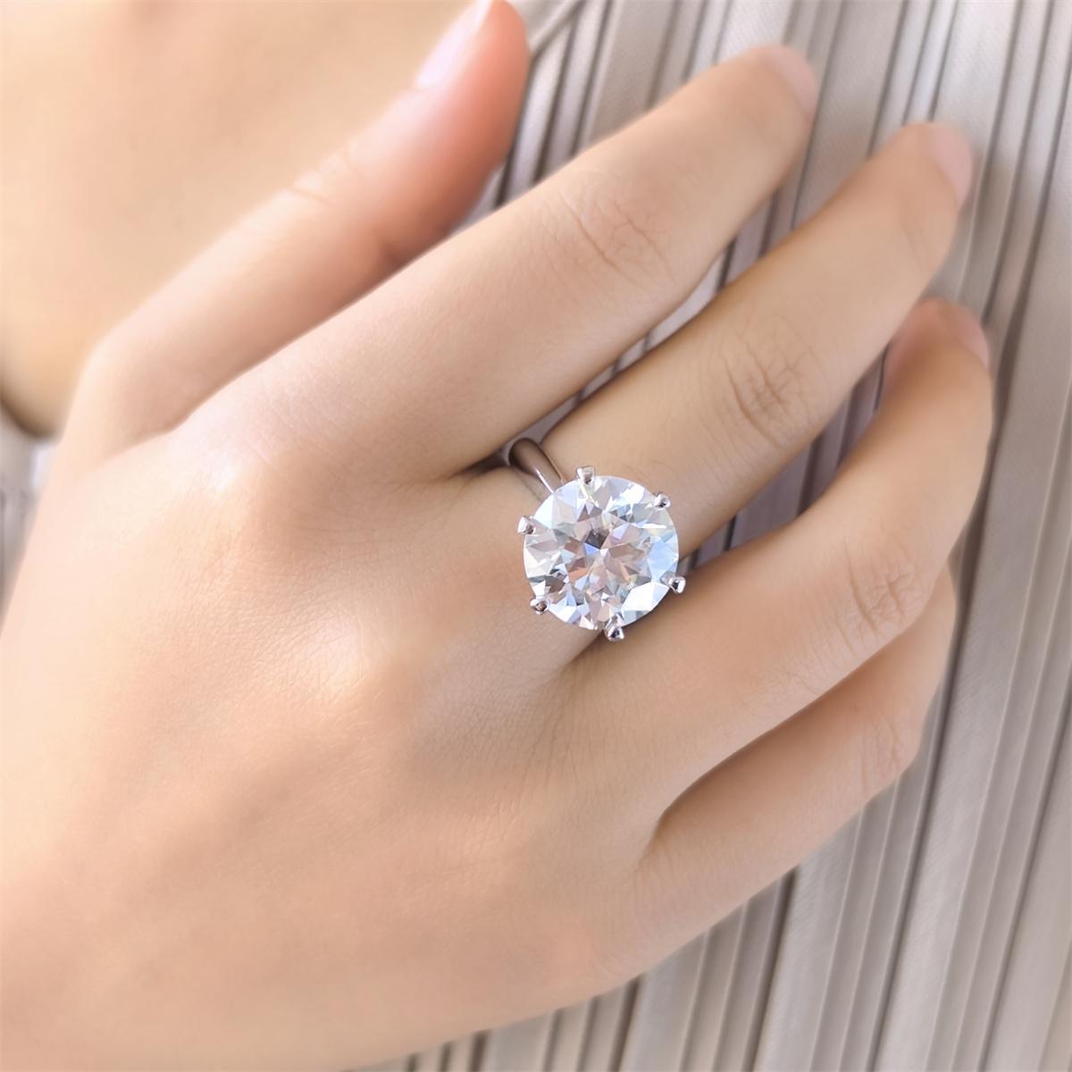 Delzzad 10ct Solitaire Ring Round VVS Synthetic Moissanite Ring Band S925 Christmas Gift