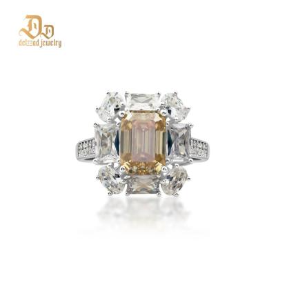 Delzzad 3.5ct Octagon Synthetic Moissanite Cluster Ring In 925 Sterling Silver