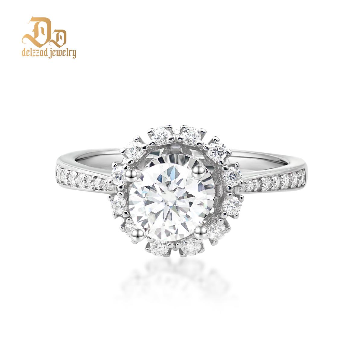 Delzzad 1ct High Setting Ring Round Synthetic Moissanite S925 Ring Band