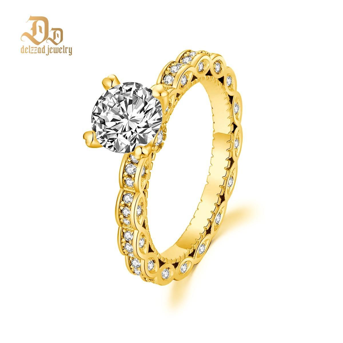 Delzzad S925 1ct Round Synthetic Moissanite Surprise Engraving Ring