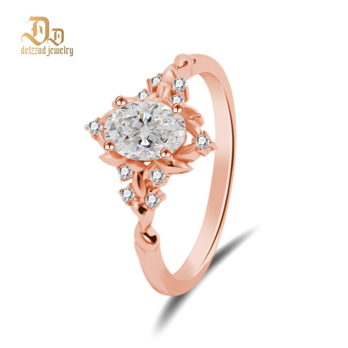 Delzzad 1ct Love Blossom Ring Oval Cut Synthetic Moissanite Ring Jewelry S925 Elegant Rose Golden Engagement Ring Nature Inspired Promise Ring for Women Perfect Birthday Engagement Wedding Anniversary Christmas Gift