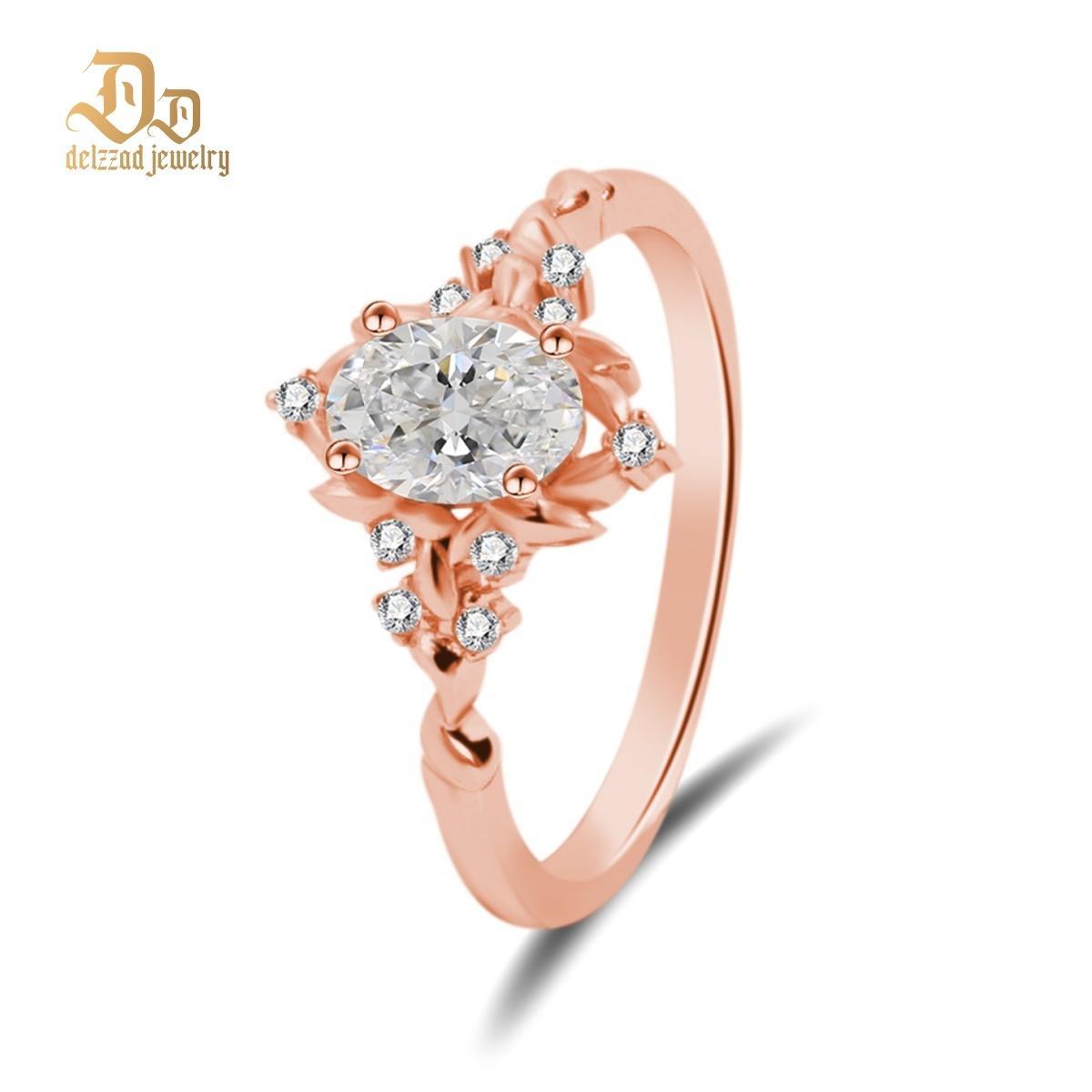 Delzzad 1ct Love Blossom Ring? Oval Cut Synthetic Moissanite Ring Jewe