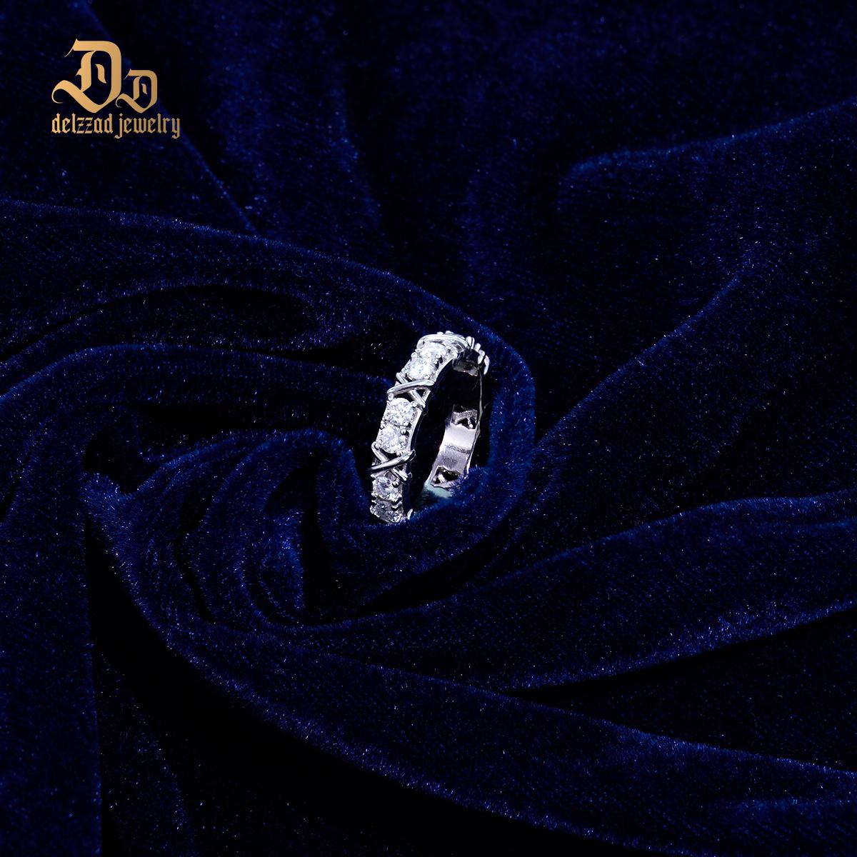 Delzzad S925 VVS Synthetic Moissanite Hip Hop Cross Eternity Ring Wedding Anniversary Gift for Men Women