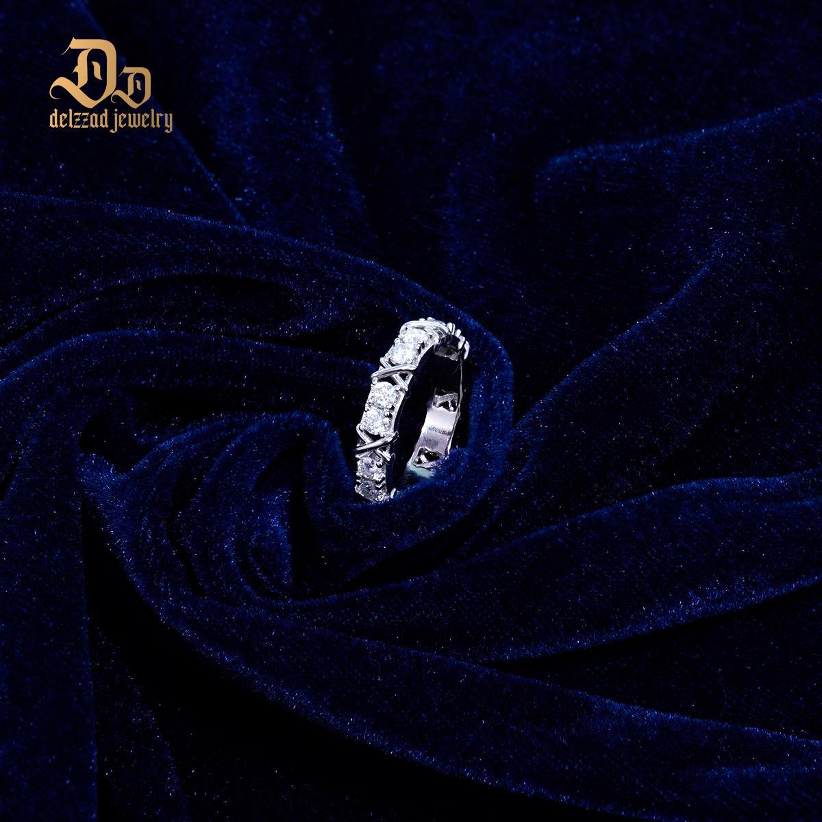 Delzzad S925 VVS Synthetic Moissanite Hip Hop Cross Eternity Ring Wedding Anniversary Gift for Men Women