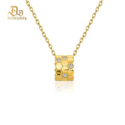 Delzzad S925 Synthetic Moissanite Brillant Honeycombs Hexagon Necklace Birthday Anniversary Gift