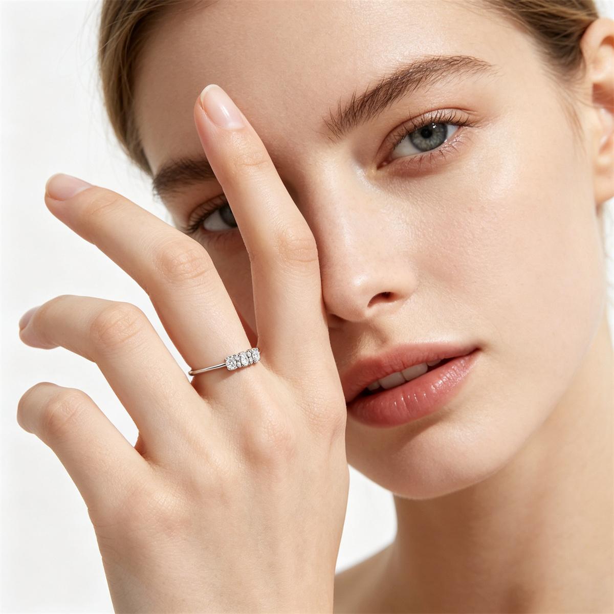 Delzzad 0.2ct Moonlight Pebbles Ring Oval Ring Band VVS Synthetic Moissanite Ring Jewelry Copper Band