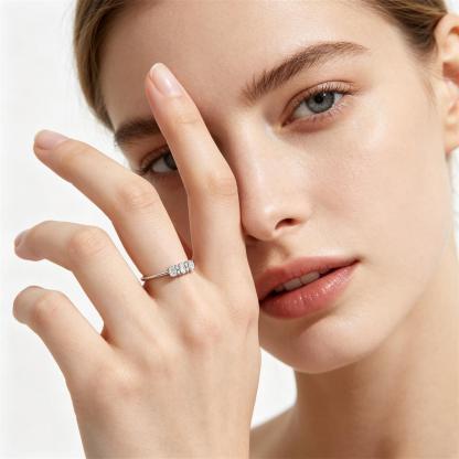 Delzzad 0.2ct Moonlight Pebbles Ring Oval Ring Band VVS Synthetic Moissanite Ring Jewelry Copper Band