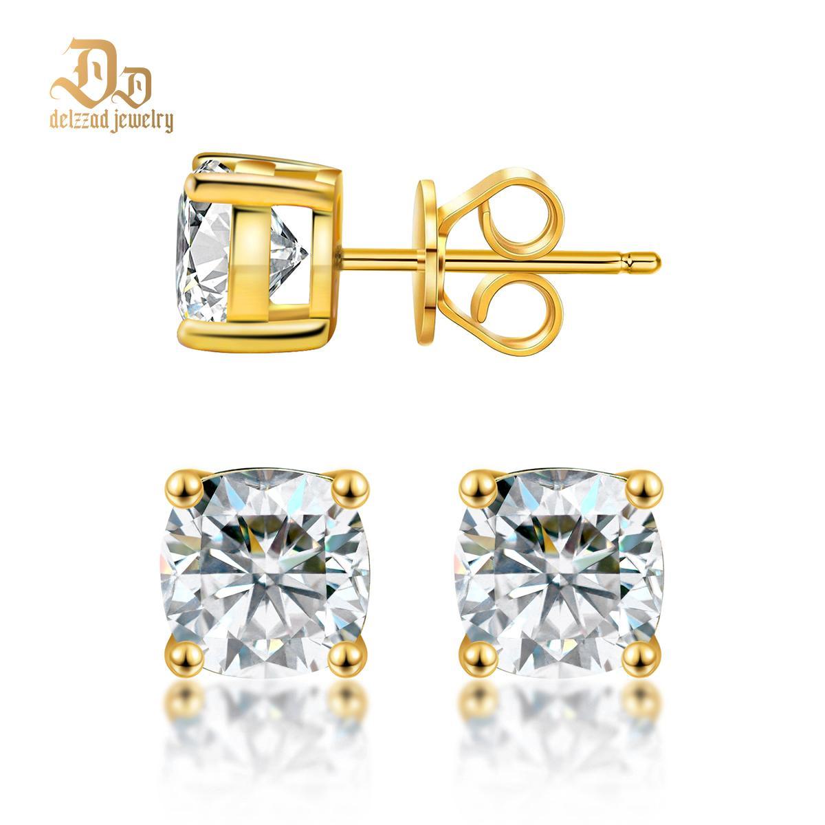 Delzzad S925 Cushion Cut Synthetic Moissanite Prong Solitaire Stud Earrings Lover St Valentine's Day Gifts for Men Women