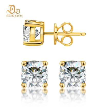 Delzzad S925 Cushion Cut Synthetic Moissanite Prong Solitaire Stud Earrings Lover St Valentine's Day Gifts for Men Women