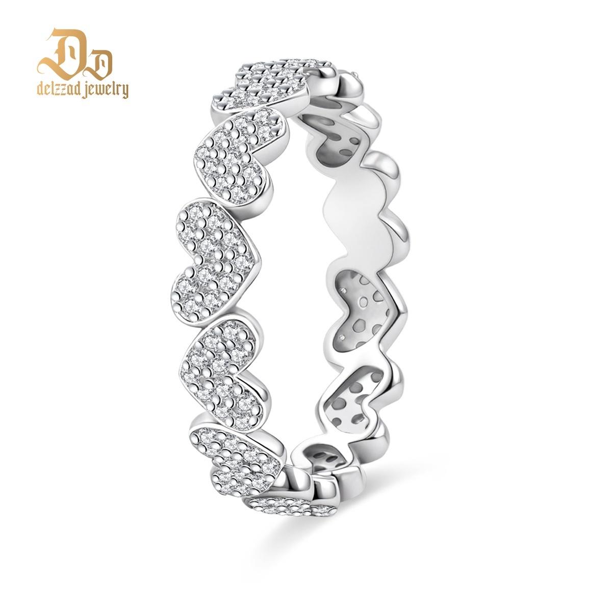 Delzzad Heart Eternity Band Ring Synthetic Moissanite Ring Jewelry S925 Perfect Birthday Engagement Wedding Anniversary Christmas Gift