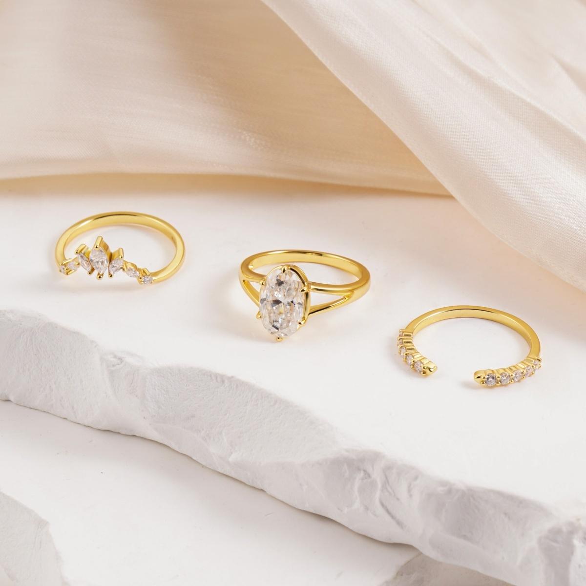 Delzzad Luxury Ethereal Elegance Set Bridal Engagement Ring Set Synthetic Moissanite Ring Jewelry S925 Triple Stacking Ring Band Perfect Birthday Engagement Wedding Anniversary Christmas Gift