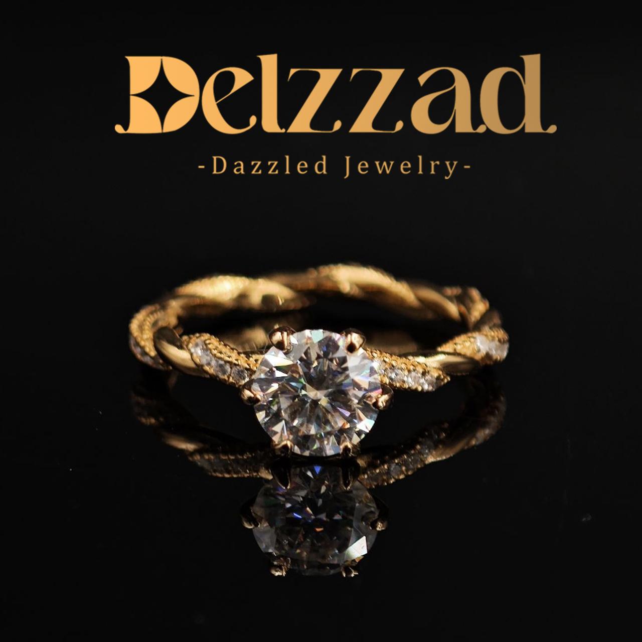 Delzzad 1ct Round Synthetic Moissanite Rope Ring In 925 Sterling Silver St Valentine's Day Gifts for Men Women