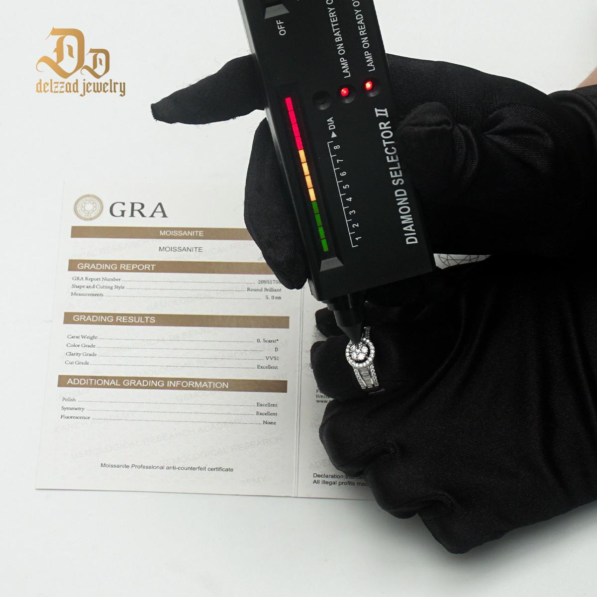 Delzzad Hip Hop Halo Cocktail Ring D Color VVS Synthetic Moissanite S925 Stunning Unisex Ring Perfect for Any Occasion & Everyday Wear Birthday Anniversary Gifts