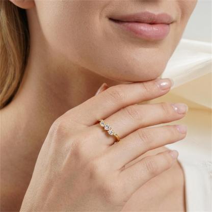 0.9ct Golden Triad of Love Ring VVS Synthetic Moissanite Ring Jewelry Copper Band