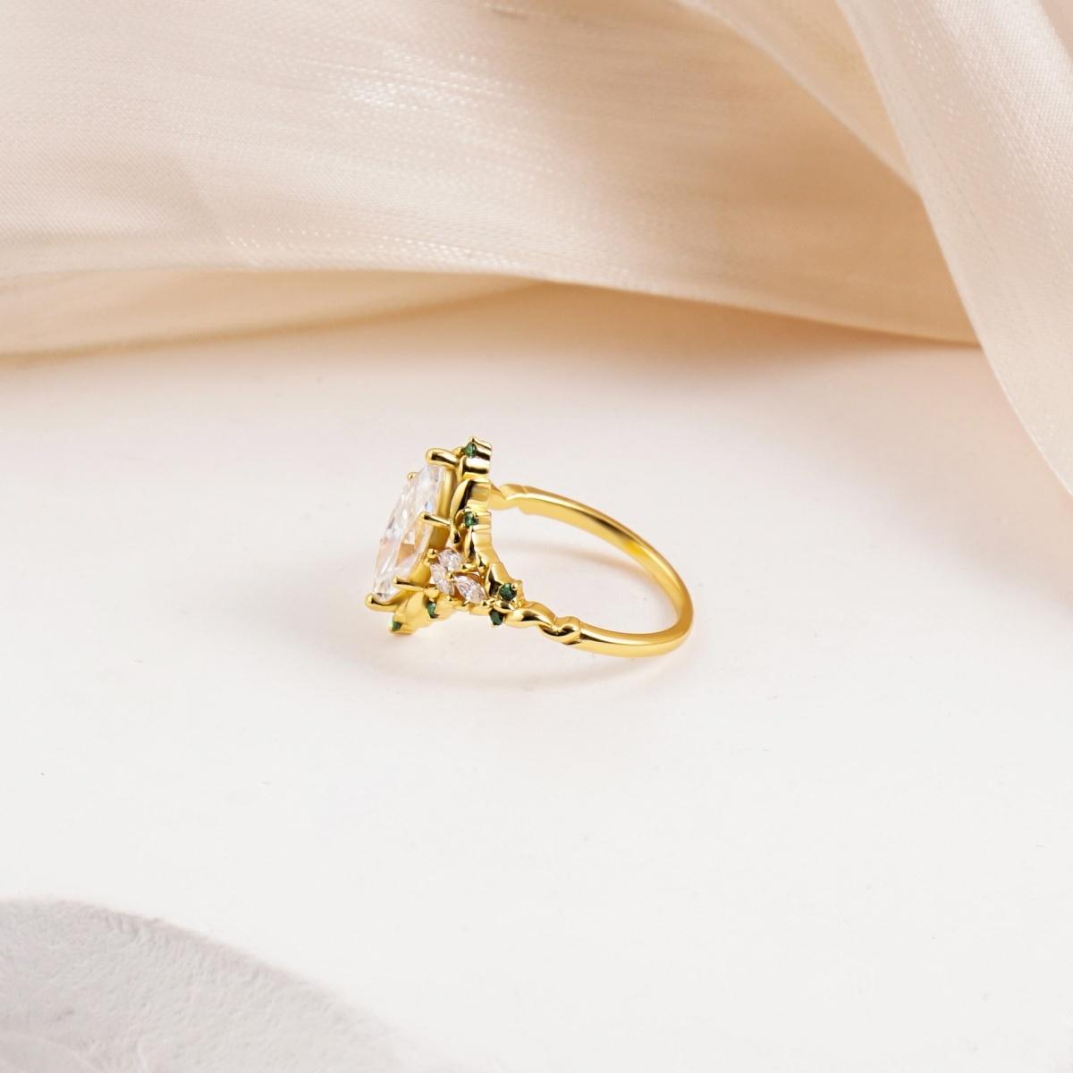 Delzzad 2.2ct Vintage Marquise Cut Leaf Cluster Engagement Ring Band VVS Synthetic Moissanite Ring Jewelry S925 Dainty Ring Band Flower Wedding Ring Perfect Birthday Engagement Wedding Anniversary Christmas Gift