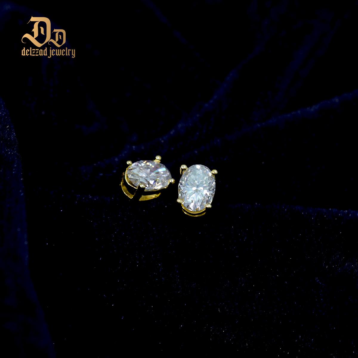 Delzzad S925 Oval Cut Synthetic Moissanite Stud Earrings Gift For Men Women