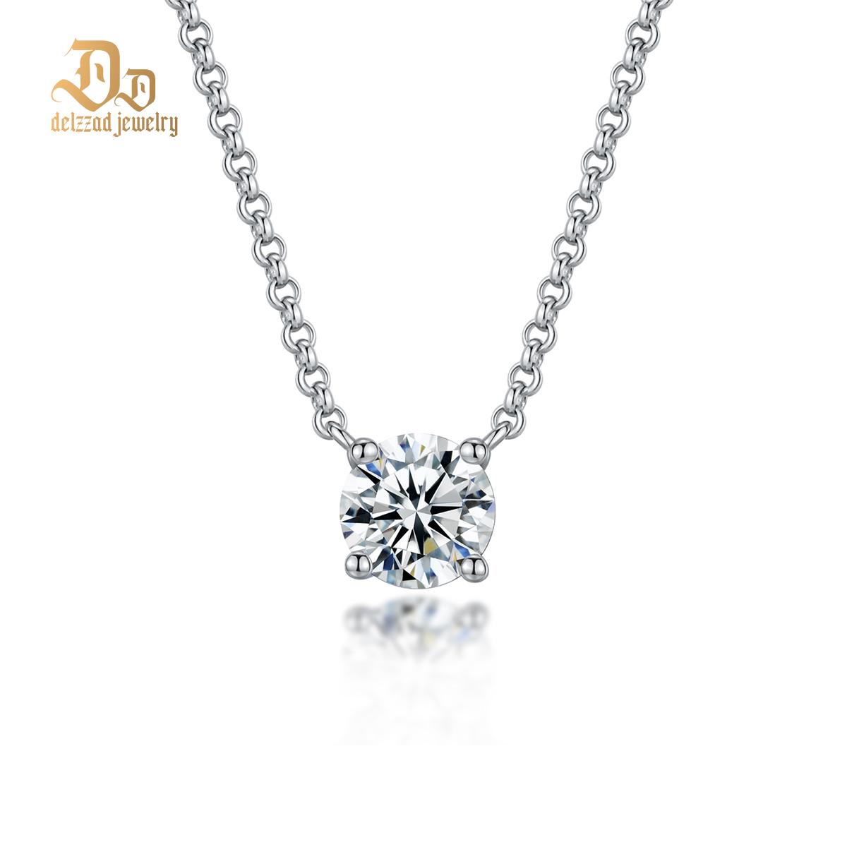 Delzzad S925 1ct Synthetic Moissanite Classic Round Four Prong Necklace