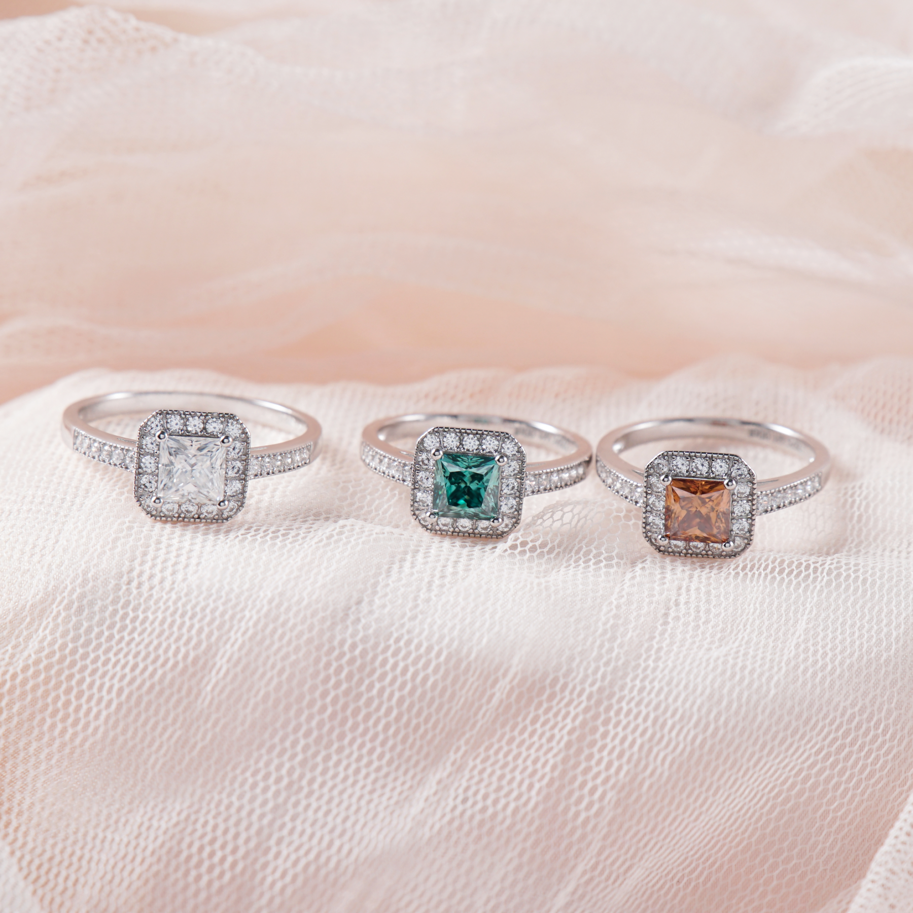 Delzzad 1ct Princess Synthetic Moissanite Halo Ring S925 Ring Band Jewelry Gift