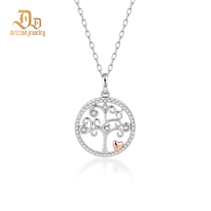 Delzzad 0.2ct Grow with You Pendant Tree of Life Necklace Chain VVS Synthetic Moissanite Pendant Jewelry Copper