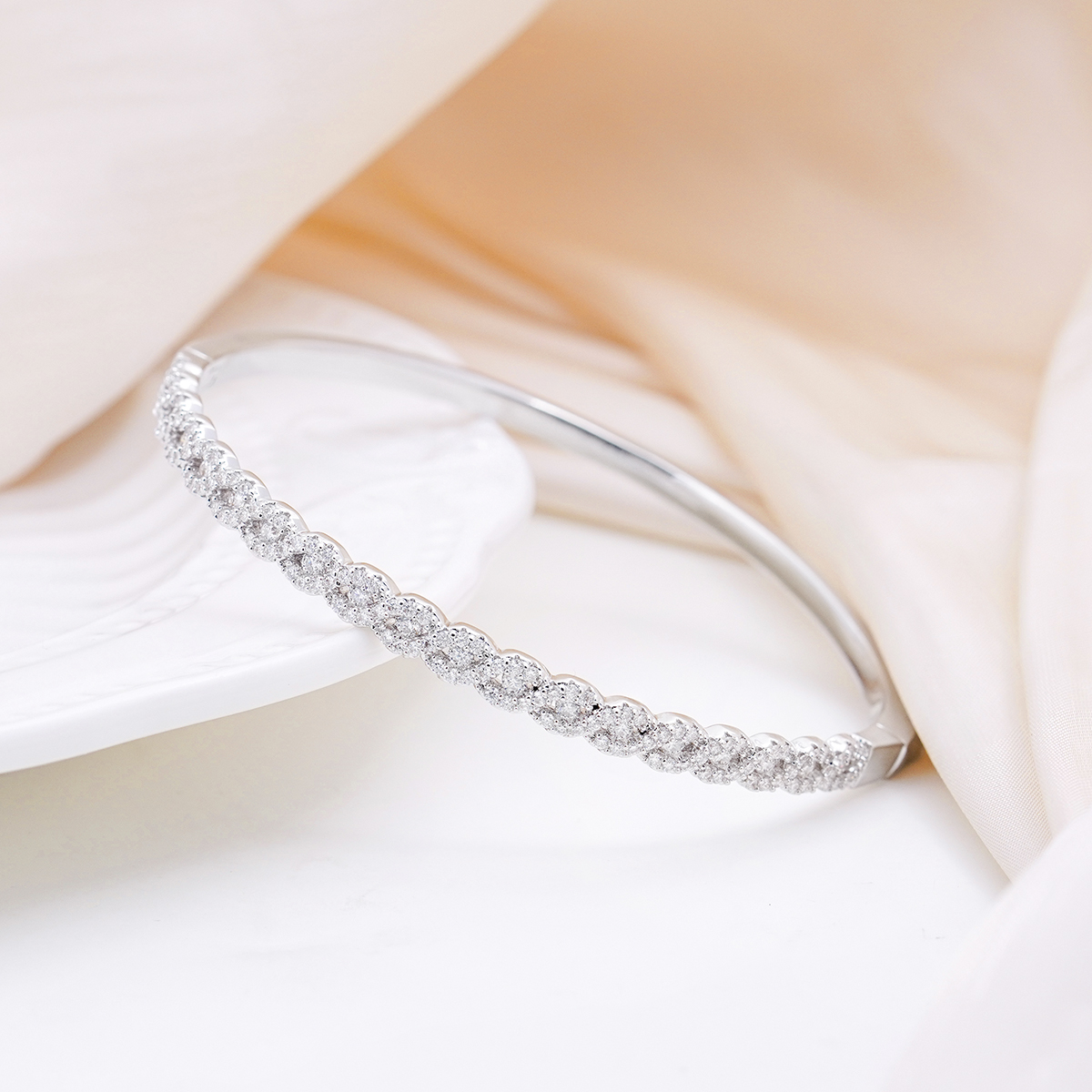 Trinity Ripple Bangle Bracelet Stackable Wedding Bangle Synthetic Moissanite Bracelet Copper