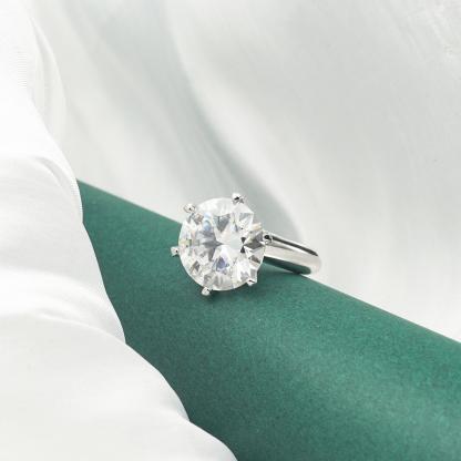 Delzzad 10ct Solitaire Ring Round VVS Synthetic Moissanite Ring Band S925 Christmas Gift