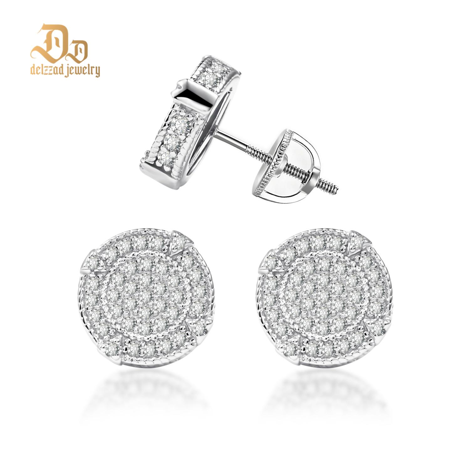 Delzzad S925 Round D Color VVS Synthetic Moissanite Hip Hop Iced Out Screw Back Circle Shape Stud Earrings Birthday Anniversary Valentine's Day Gifts for Men Women
