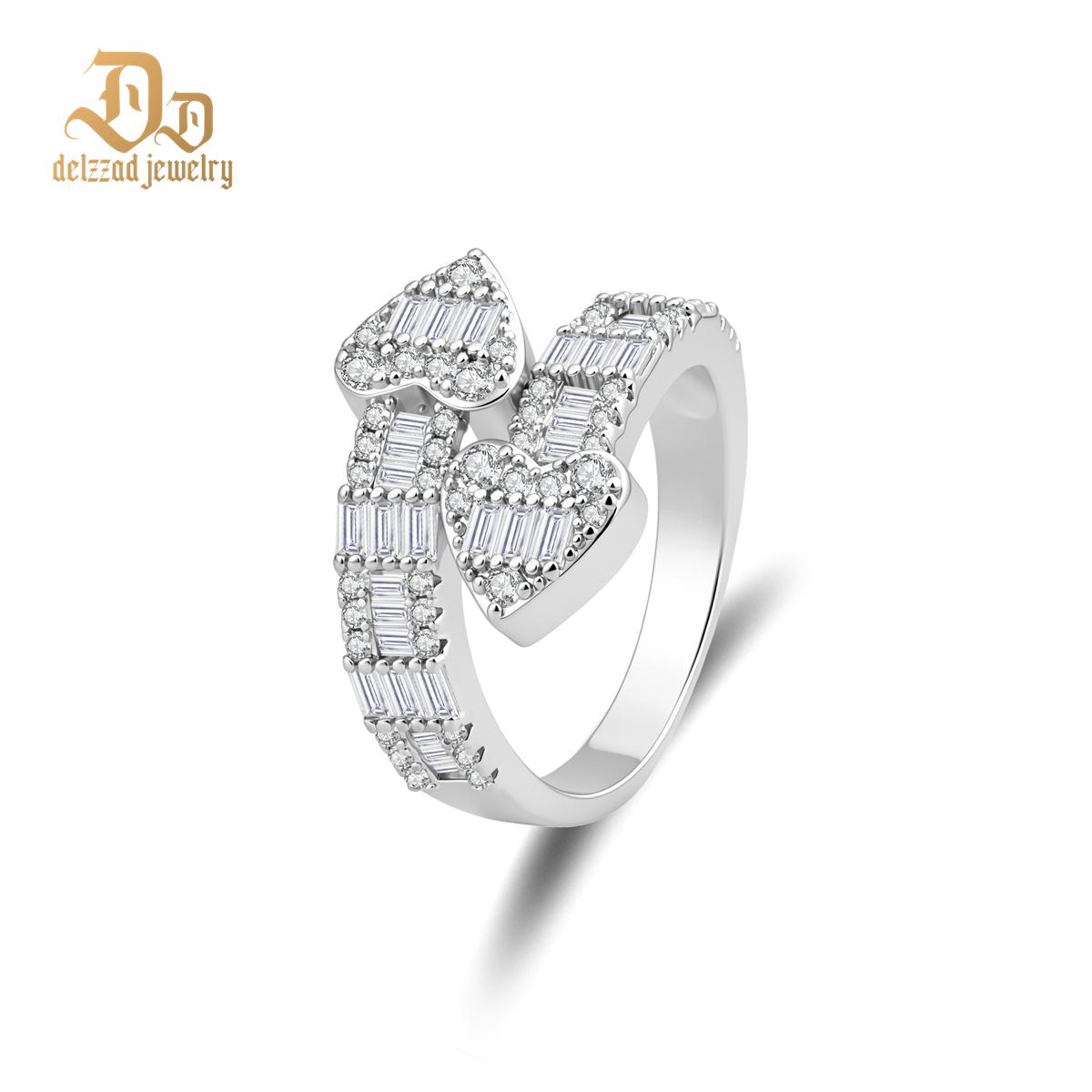 14K Gold-Plated Couplet of Love Ring Double Heart Wrap Ring Band VVS Synthetic Moissanite Ring Exquisite Jewelry for Men Women