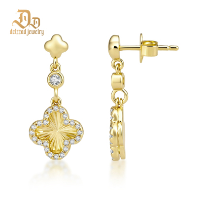 【Aura of Solis】Delzzad Halo Clover Necklace Four-Leaf Dangle Earrings VVS Synthetic Moissanite Pendant Earrings Jewelry Set Copper Chain