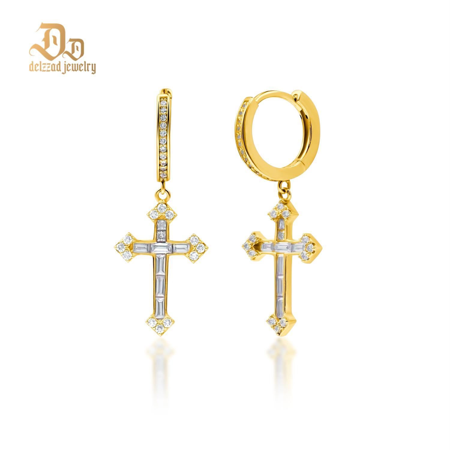 Delzzad S925 Synthetic Moissanite Bling Dainty Cross Hoop Earrings Birthday Anniversary Valentine's Day Gifts for Men Women