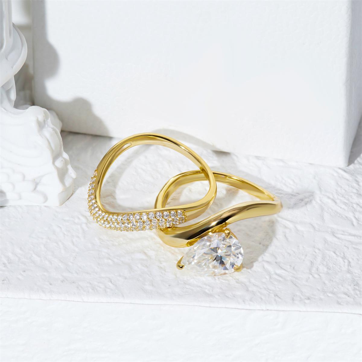 Delzzad Stacking Bling Pear Wave Ring Synthetic Moissanite S925 Eternity Stacking Set Engagement Wedding Ring Band Set Jewelry