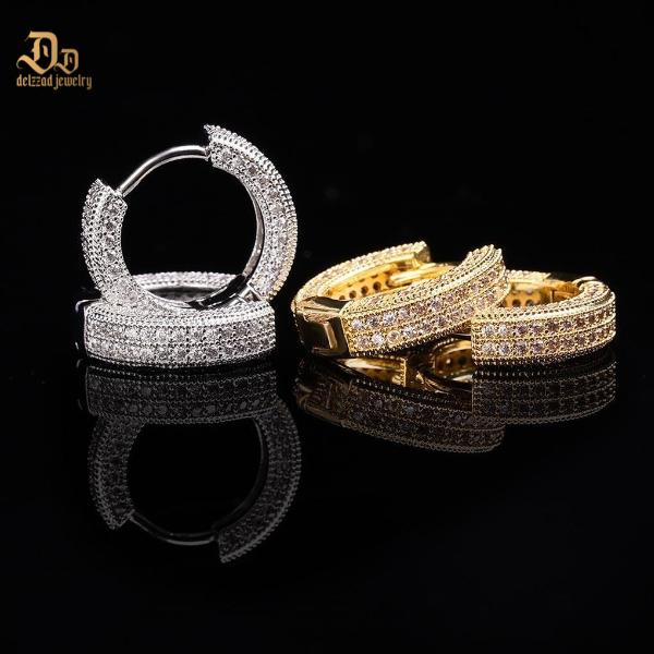 Delzzad S925 Round VVS Synthetic Moissanite Iced Hoop Earring Birthday Valentine's Day Gifts for Men Women