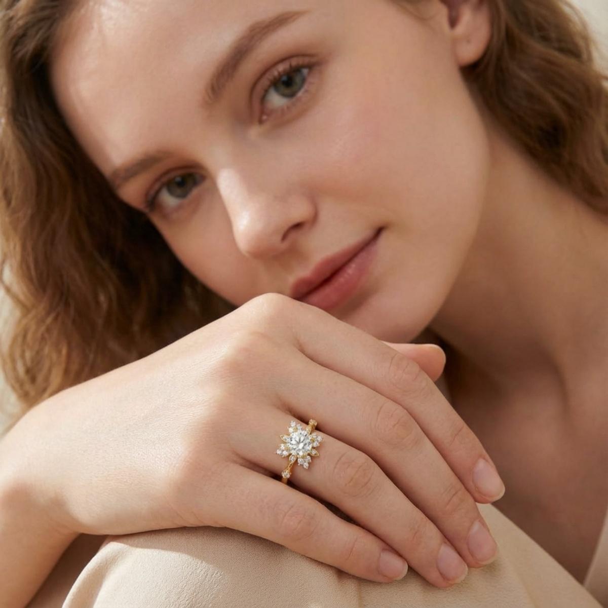1ct Starburst Ring Daisy Cluster Band Ring VVS Synthetic Moissanite Ring Jewelry S925 Band