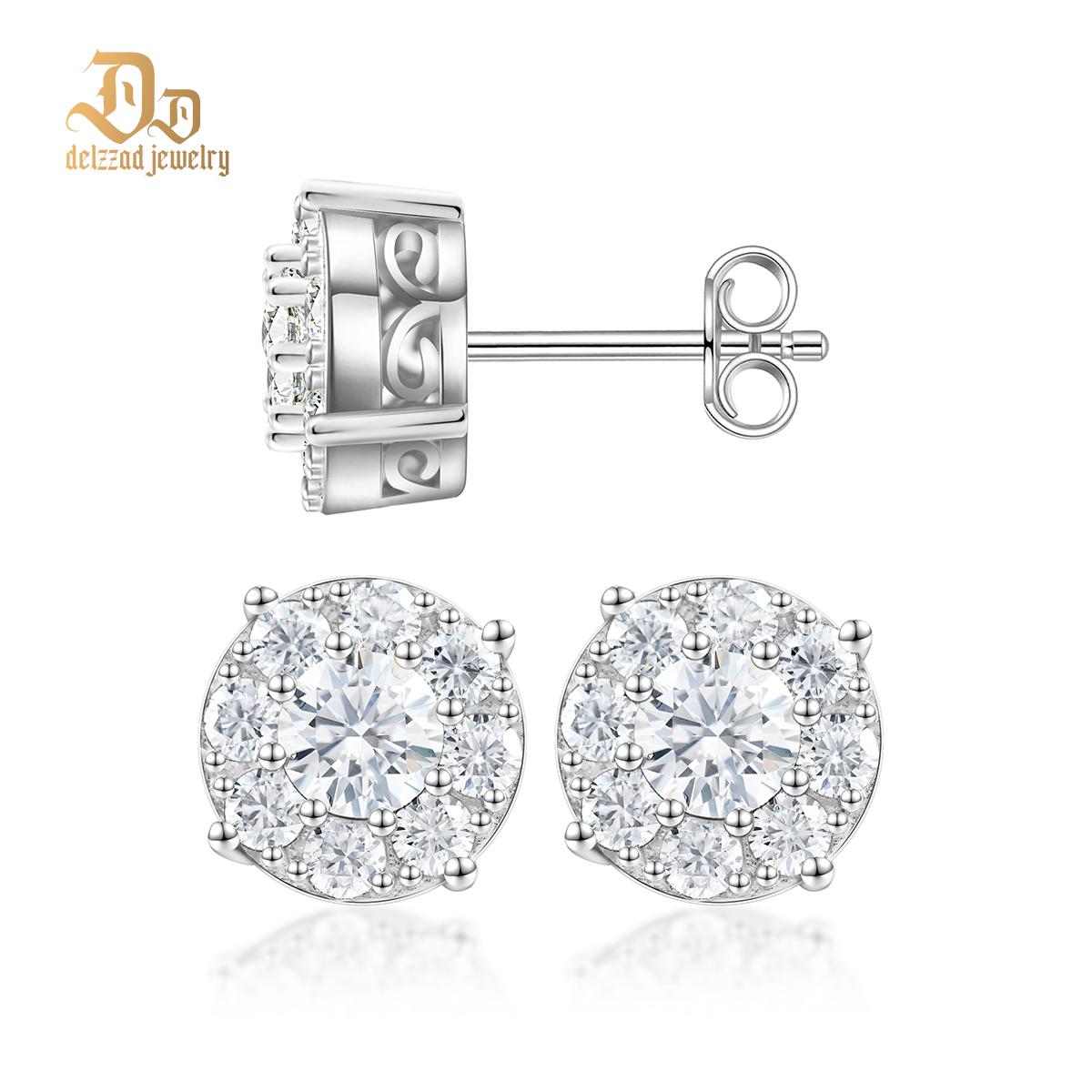 2ct Round Iced Out Halo Earrings D Color Synthetic Moissanite S925 Stud Unisex Earrings