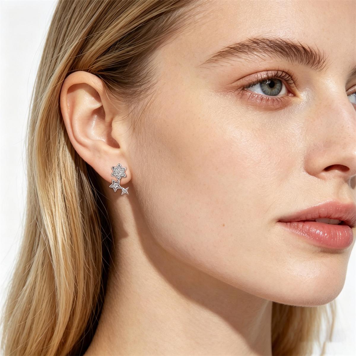 Delzzad The Wish Bringer Earrings Star Ear Climber Celestial Crawler Helix Earring Shooting Star Earrings VVS Synthetic Moissanite Earrings Jewelry Copper Studs
