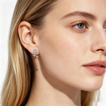 Delzzad The Wish Bringer Earrings Star Ear Climber Celestial Crawler Helix Earring Shooting Star Earrings VVS Synthetic Moissanite Earrings Jewelry Copper Studs