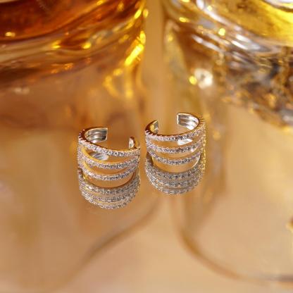 Three-Layered Ear Cuffs S925 VVS Synthetic Moissanite Unisex Earrings