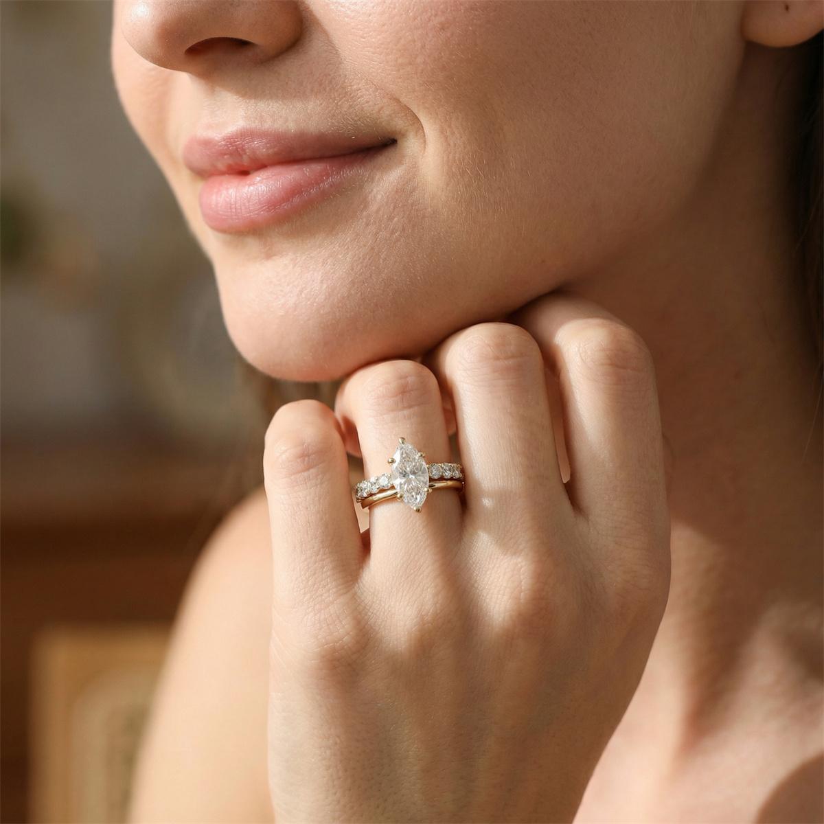 5.2ct The Starlit Voyage Ring Stackable Band Ring Marquise Cut Engagement Ring Set VVS Synthetic Moissanite Ring S925 Band