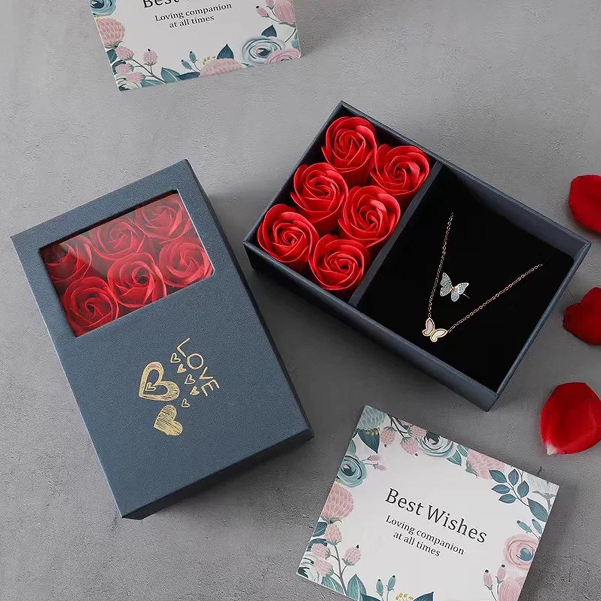 Delzzad Eternal Flower Rose Love Jewelry Box Gift Bag Set for Her Valentine's Day Anniversary Christmas Gift Box