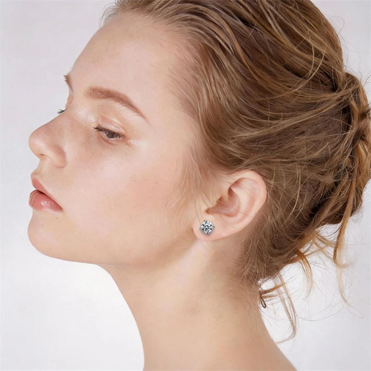 Parallel Dream Solitaire Four-Prong Stud Earrings Flat Back Earrings Screw-on Synthetic Moissanite Earrings Jewelry S925 Sterling Silver Studs
