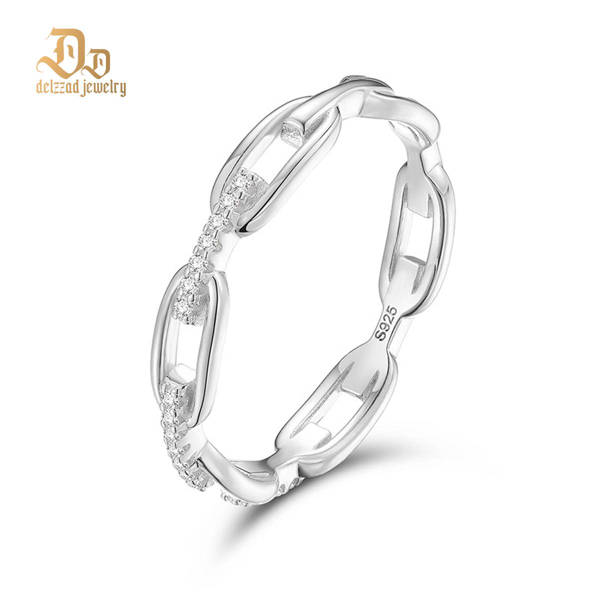 Delzzad S925 VVS Synthetic Moissanite Hip Hop Unisex Chained Ring St Valentine's Day Christmas Gifts For Men Women