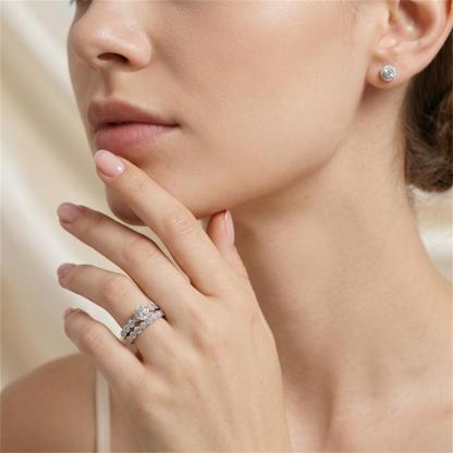 0.7ct Petal Bloom Stack Ring Flower Engagement Wedding Ring Set Stackable Set VVS Synthetic Moissanite Ring Copper Band