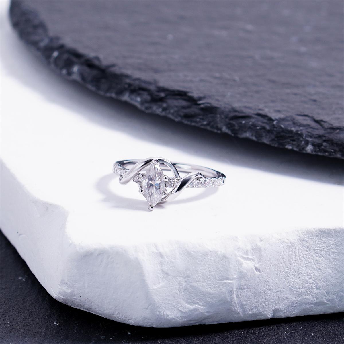 Delzzad 0.6ct Intertwined Fate Ring Wrapped in Love Band Ring Marquise Cut Engagement Ring VVS Synthetic Moissanite Ring Jewelry Copper Band