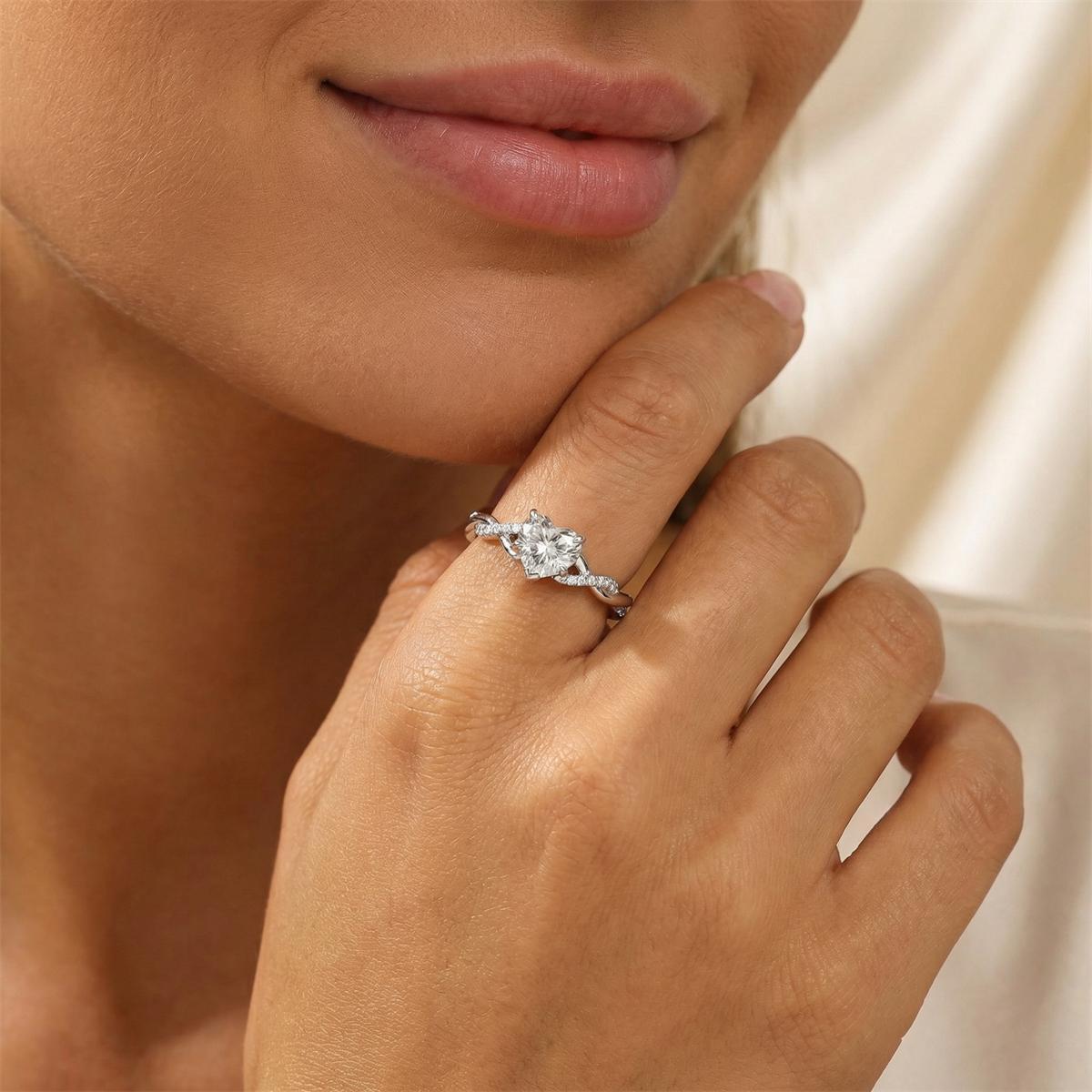 1.3ct Eternal Twined Heart Ring Twisted Band VVS Synthetic Moissanite Ring Jewelry S925 Band