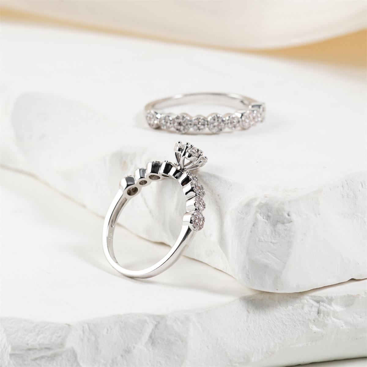 0.7ct Petal Bloom Stack Ring Flower Engagement Wedding Ring Set Stackable Set VVS Synthetic Moissanite Ring Copper Band