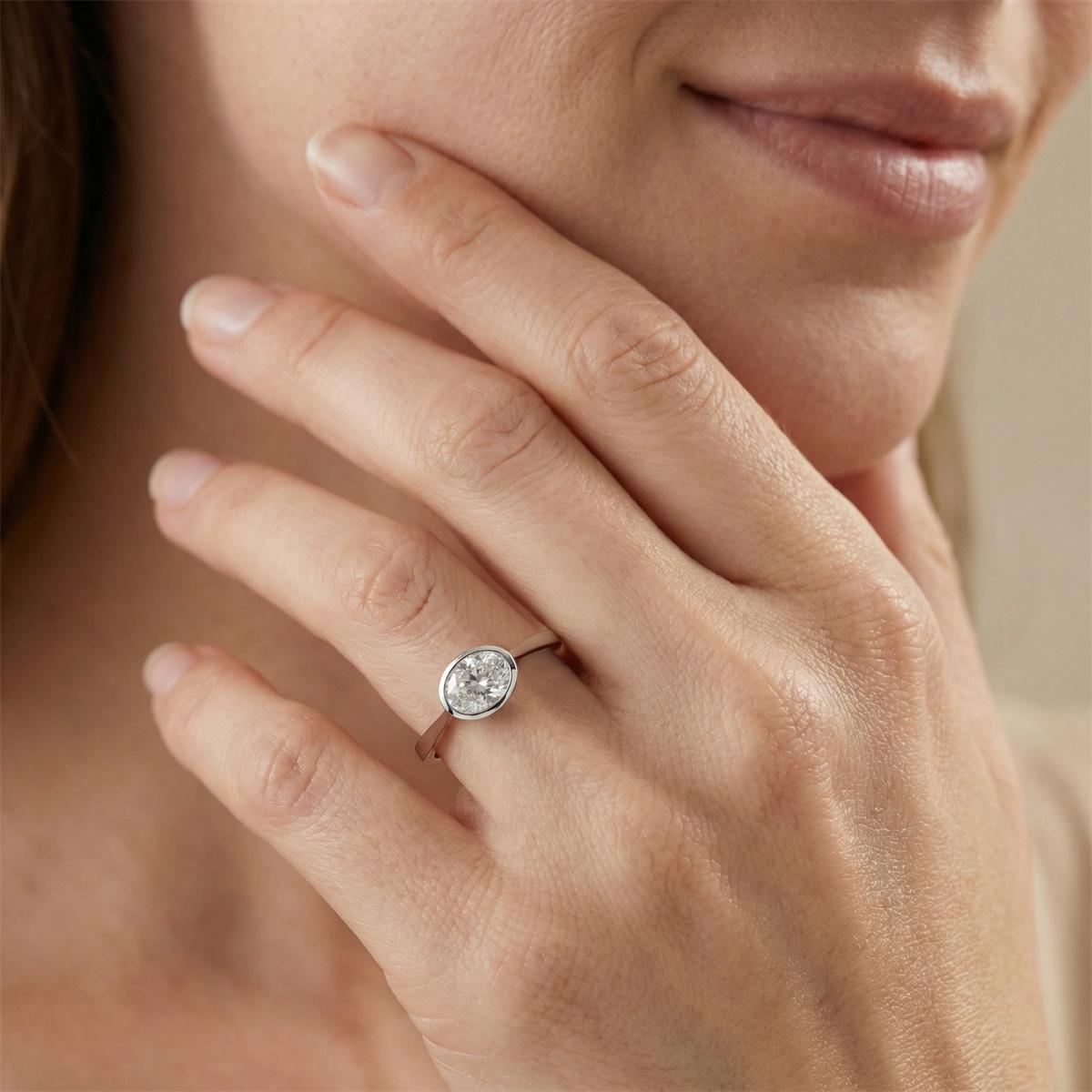 2ct Lucid Moon Ring East to West Oval Bezel Engagement Ring Band VVS Synthetic Moissanite Ring Jewelry Copper Band